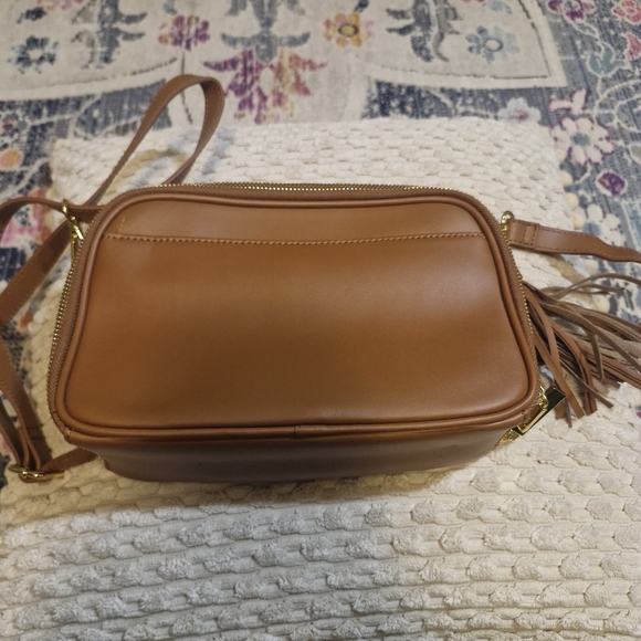 Joy & Iman Tan Leather Tassel Crossbody Bag - Picture 2 of 6